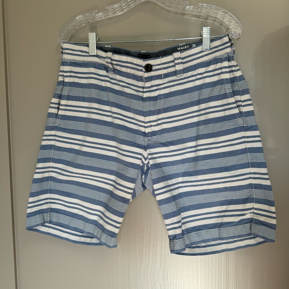 J. Crew Oxford Short Blue & White Stripe 9” Short Preppy Nautical‎ Coastal Beach